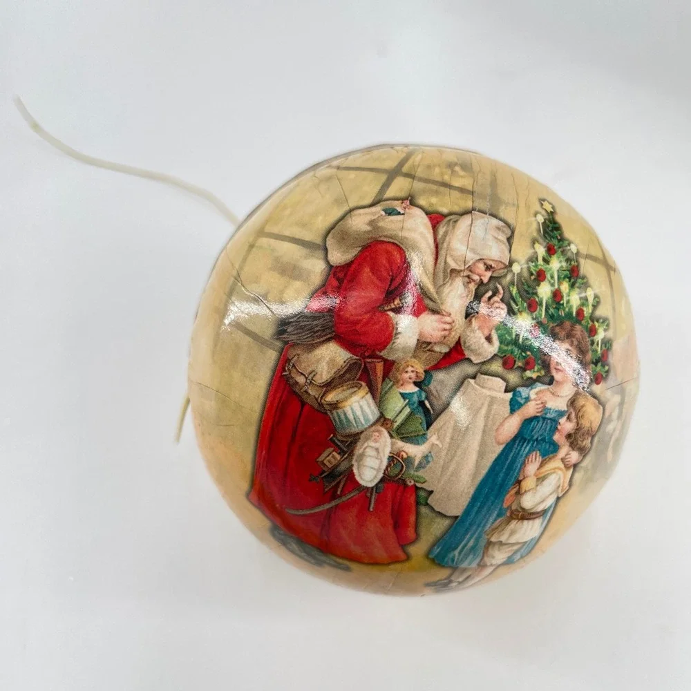 Vintage Christmas Ornament Lot 7pc Disco Balls Poinsettia Victorian Santa Bell